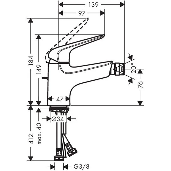 Смеситель для биде Hansgrohe Novus Loop 70 хром 71233000 (детальная фотография), для биде