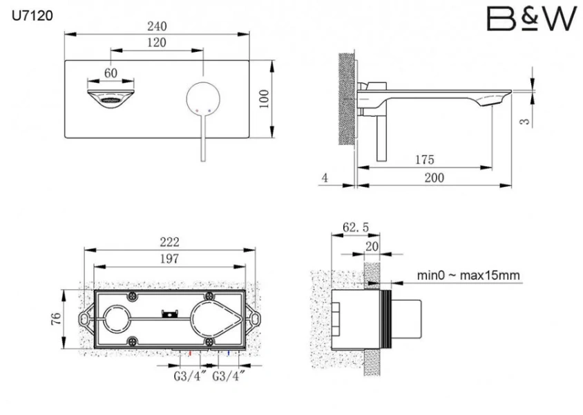 Смеситель для раковины Black&White Universe хром 7120U (детальная фотография), для раковины