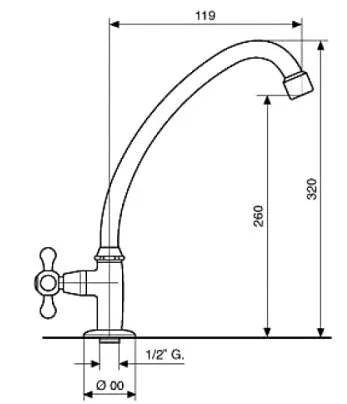 Запорный вентиль с изливом Emmevi Deco Classic 12060 (детальная фотография), в наличии, по запросу