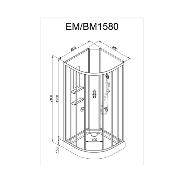 Душевая кабина Deto EM 80x80 см с антискользящей вставкой EM1580NGM (детальная фотография), со средним поддоном
