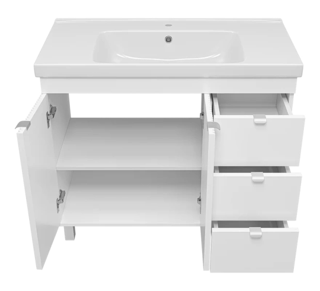 Тумба под раковину напольная Misty Аврора 100 см белая П-Авр-06100-0143Я (детальная фотография), напольная, пристенная