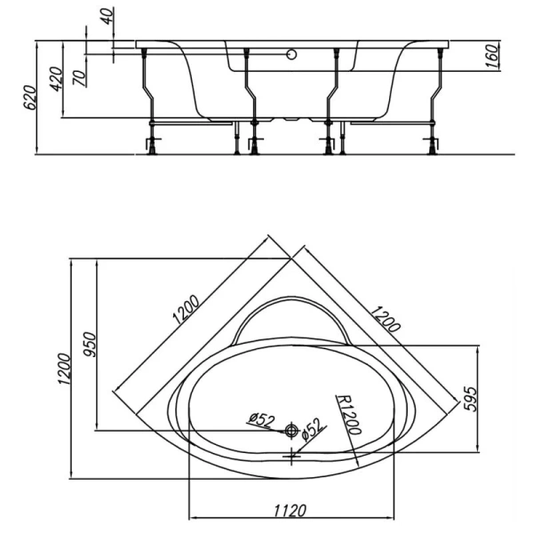 Акриловая ванна Kolpa-San Royal 120 x 120 см (562820) (детальная фотография), акриловые