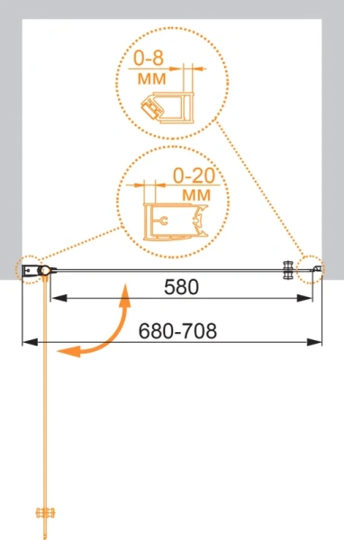 Душевая дверь Cezares ELENA-W-70-P-Cr 70 см рифленое стекло (детальная фотография), распашные