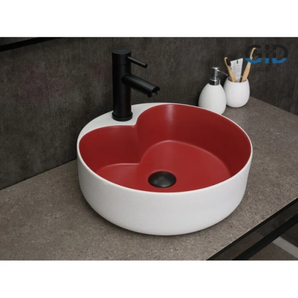 Раковина GID Esfera N9013LS 40 см красная/белый графит 52237 (детальная фотография), накладные (на столешницу)