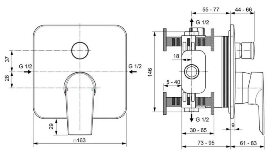 Смеситель для душа Ideal Standard Edge A7124AA с внутренней частью (детальная фотография), для душа