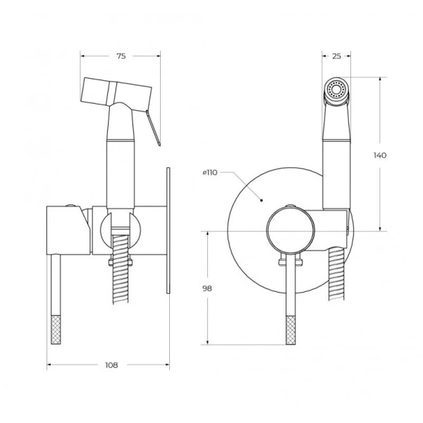 Гигиенический душ со смесителем Cezares Relax оружейная сталь RELAX-DIF-GM (детальная фотография), для туалета
