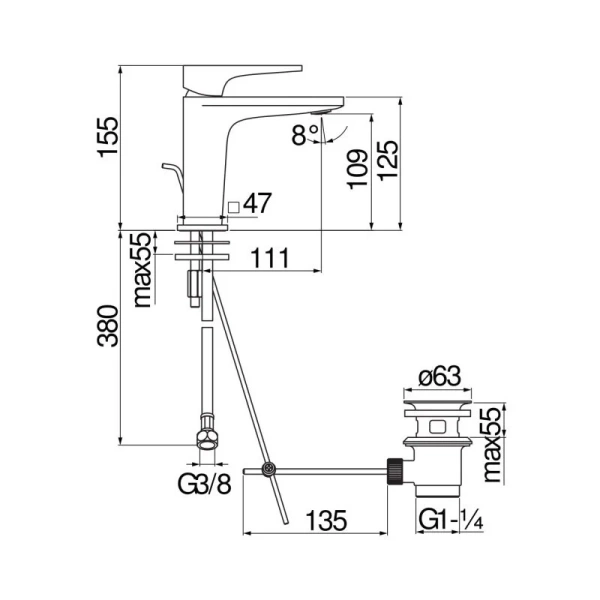 Смеситель для раковины Nobili Seven хром SE124118/1CR (детальная фотография), для раковины