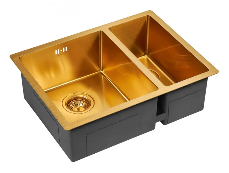 Мойка для кухни Paulmark Zusat 59 см брашированное золото, левосторонняя PM225944-BGL (детальная фотография), из нержавеющей стали, стальные, металлические