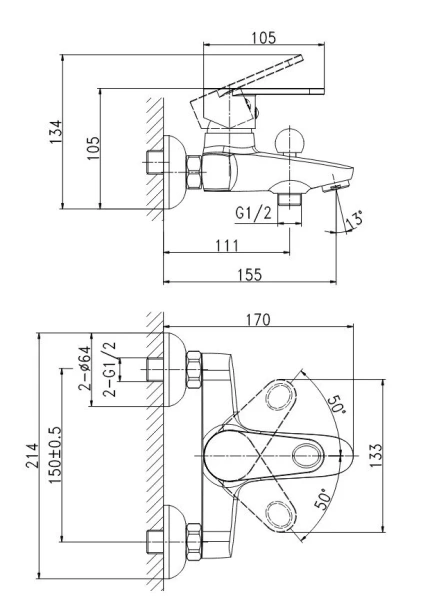 Смеситель для ванны Cersanit Cari хром 64512 (детальная фотография), современные, hi-tech