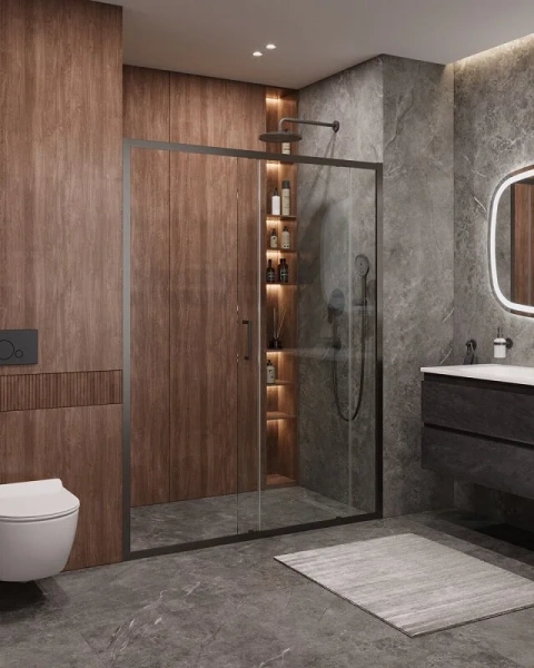 Душевая дверь в нишу Cezares Molveno 160 см стекло прозрачное профиль оружейная сталь MOLVENO-BF-1-160-C-GM-IV (детальная фотография), другие