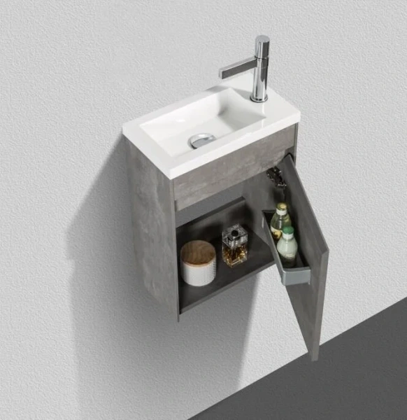 Тумба под раковину подвесная Belbagno Pietra Mini 40 см правосторонняя, stucco cemento PIETRA MINI-400-1A-SO-SCM-R (детальная фотография), моноблок