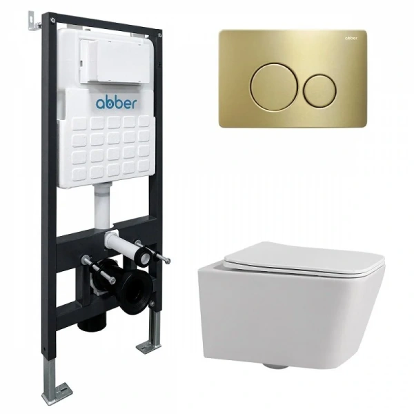 Унитаз с инсталляцией Abber Rechteck кнопка золото матовое AC1201-AC0105-AC0121MMG (детальная фотография)