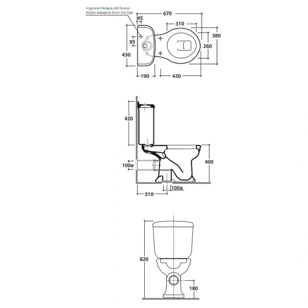 Унитаз Globo Paestum PA003, PA004 (детальная фотография), классические, ретро