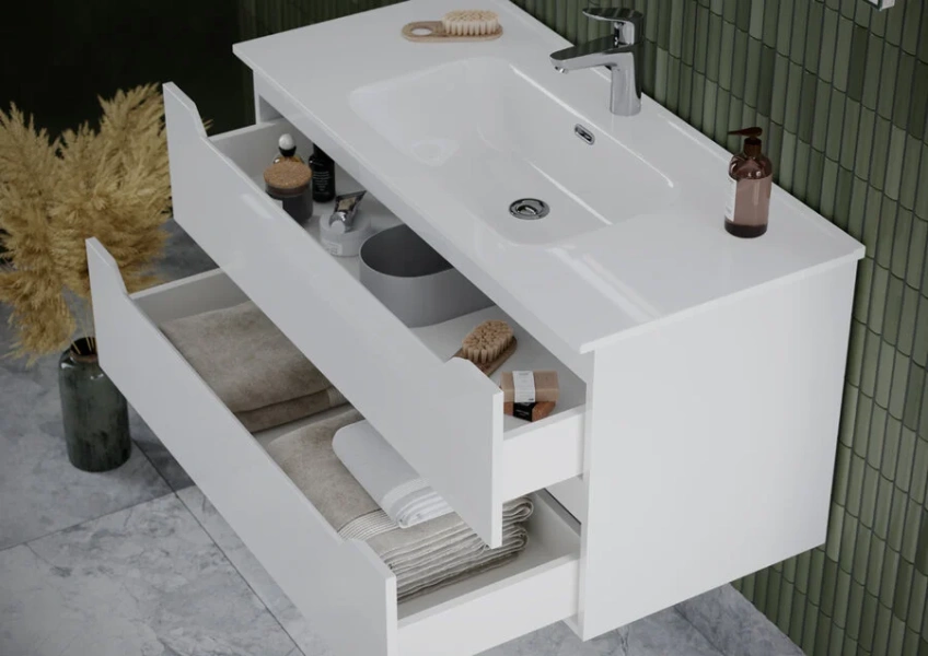 Тумба под раковину подвесная Sancos Norma 2.0 120 см белый глянец NR2.0120-2W (детальная фотография), 120 см