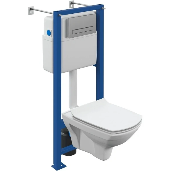 Унитаз с инсталляцией Cersanit Carina с кнопкой хром матовый 64440 (детальная фотография)