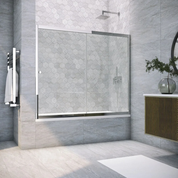 Душевая шторка на ванную стекло прозрачное Vegas-glass ZV 150 01 (детальная фотография), раздвижные