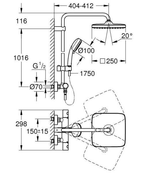 Душевая стойка Grohe Tempesta Cosmopolitan хром 26689000 (детальная фотография), современные, hi-tech