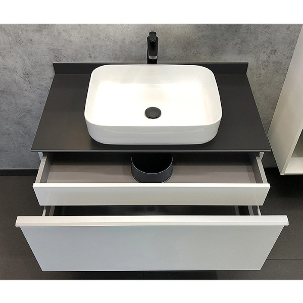 Тумба с раковиной подвесная Comforty Милан 90 см белая глянцевая 00-00014426CF (детальная фотография), подвесная, пристенная