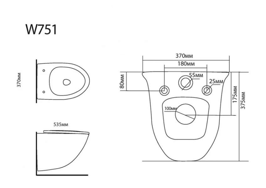 Унитаз подвесной Black&White Universe безободковый 751W00 (детальная фотография), современные, hi-tech
