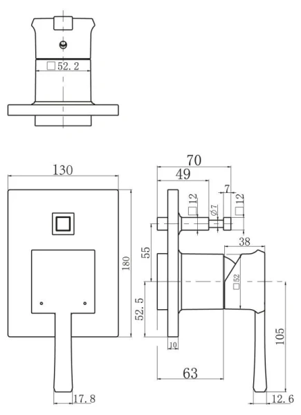 Смеситель для душа BelBagno Mille с внутренней частью MIL-BASM-CRM (детальная фотография), для душа