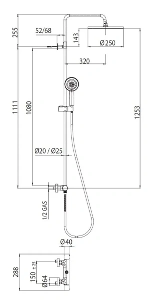 Душевая стойка Bossini Elios хром L10049.030 (детальная фотография), современные, hi-tech