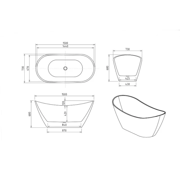 Ванна акриловая Royal Bath Wave RB610100BL, 150 x 73 см, цвет белый (детальная фотография), акриловые