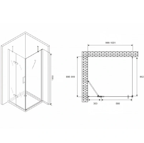 Душевой уголок Abber Zart 100х90 см профиль хром AG08100-S91 (детальная фотография), прямоугольные