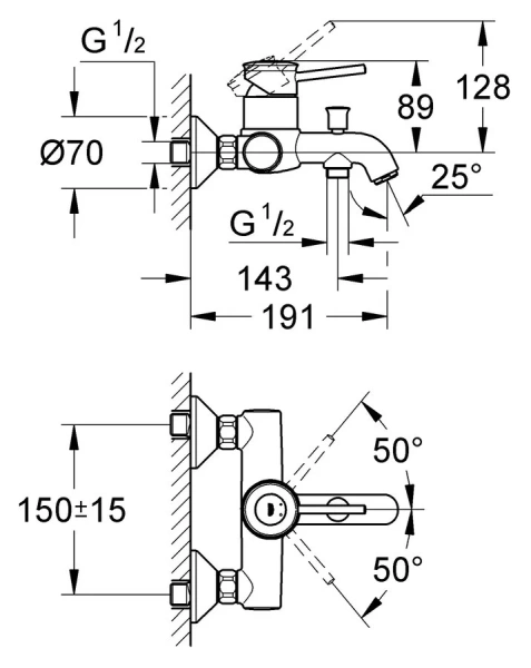 Смеситель для ванны Grohe BauClassic хром 32865000 (детальная фотография), для ванны
