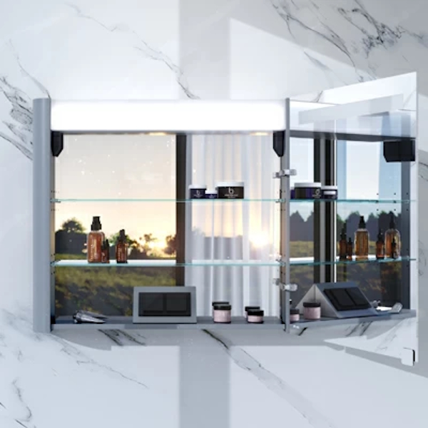 Зеркальный шкаф с подсветкой Am.Pm Sensation 80 см серый шелк M30MCR0801FG (детальная фотография), 80 см