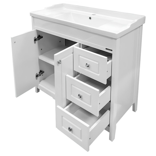 Тумба с раковиной напольная Comforty Тбилиси 90 см белый глянец 00003132630CF (детальная фотография), современная, hi-tech