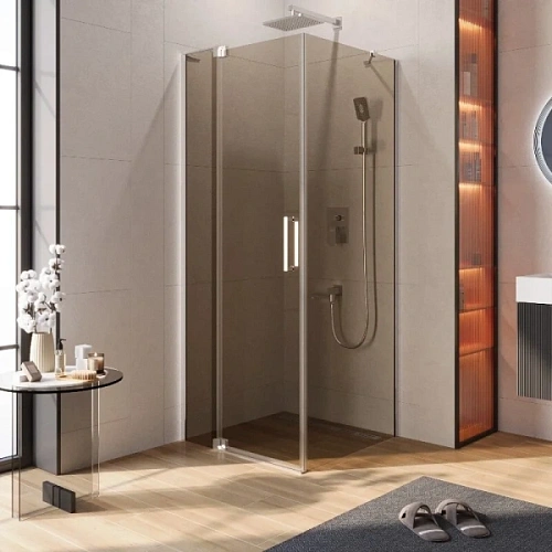 Душевой уголок Cezares Slider 90х80 см стекло бронзовое профиль хром - фото 6