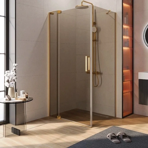 Душевой уголок Cezares Slider 80х100 см стекло бронзовое профиль брашированное золото - фото 8