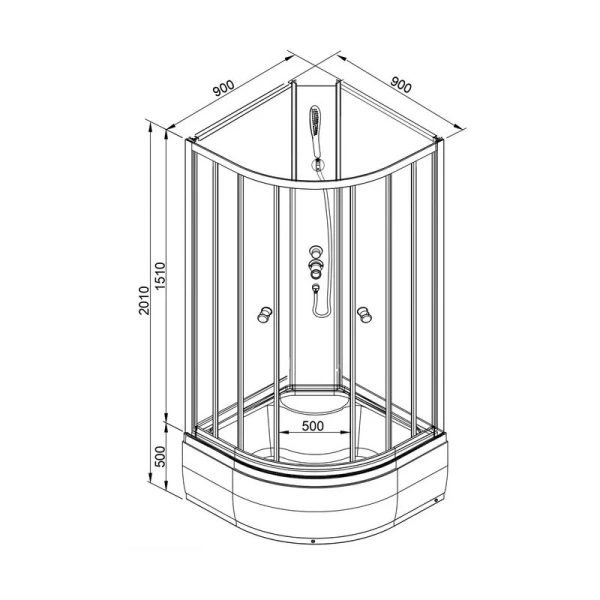 Душевая кабина Deto L 90x90 см четверть круга L990NGM (детальная фотография), полукруглые, четверть круга