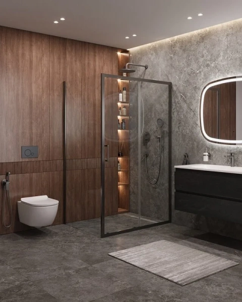 Душевой уголок Cezares Molveno 140x90 см стекло прозрачное профиль оружейная сталь MOLVENO-AH-11-140/90-C-GM-IV (детальная фотография), современные, hi-tech