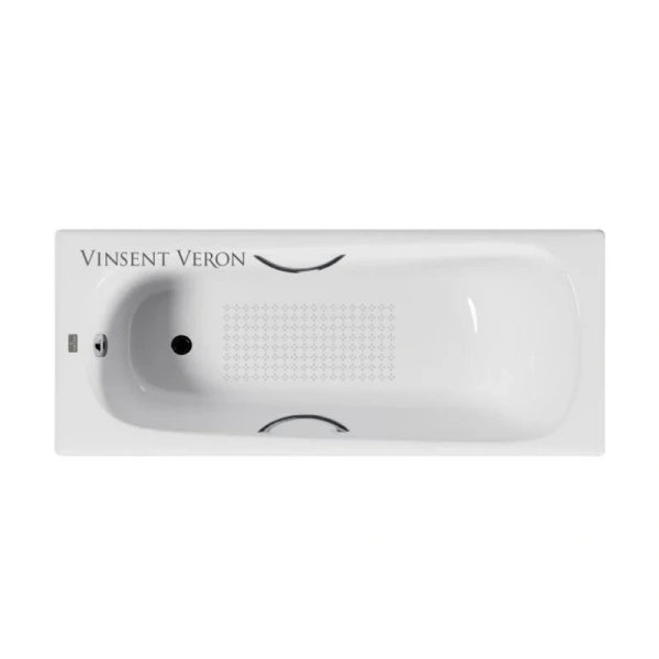Чугунная ванна Vinsent Veron Concept VCO1507042H/VH0015CH-AS, 150 x 70 см, с антискользящим покрытием, ручки хром, цвет белый (детальная фотография), современныe, hi-tech