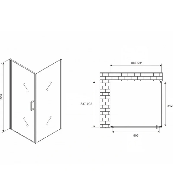 Душевой уголок Abber Sonnenstrand 90x90 см стекло матовое AG04090M-S90M (детальная фотография), квадратные