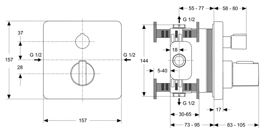 Смеситель для душа Ideal Standard Ceratherm 200 A4662 встраиваемый (детальная фотография), для душа