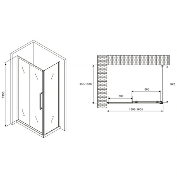 Душевой уголок Abber Schwarzer Diamant 160x100 см профиль хром стекло матовое AG30160MH-S100M (детальная фотография), прямоугольные