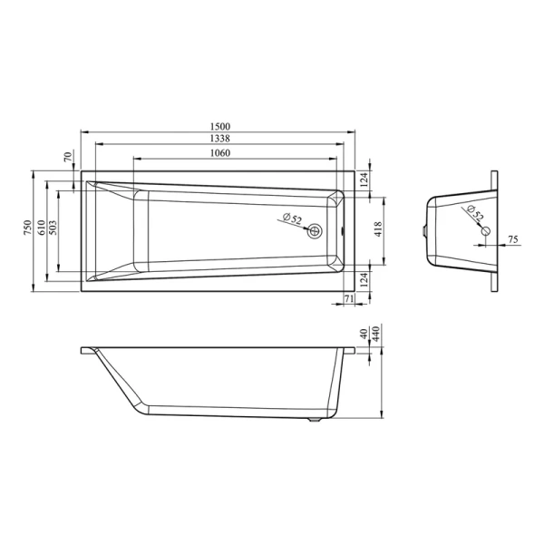 Ванна акриловая Lavinia Boho Rock 150x75 см белая 37070050 (детальная фотография), 150 см
