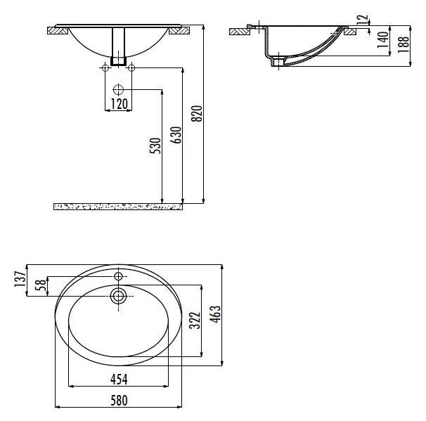 Раковина Creavit 58 см встраиваемая TP230-00CB00E-0000 (детальная фотография), современные, hi-tech
