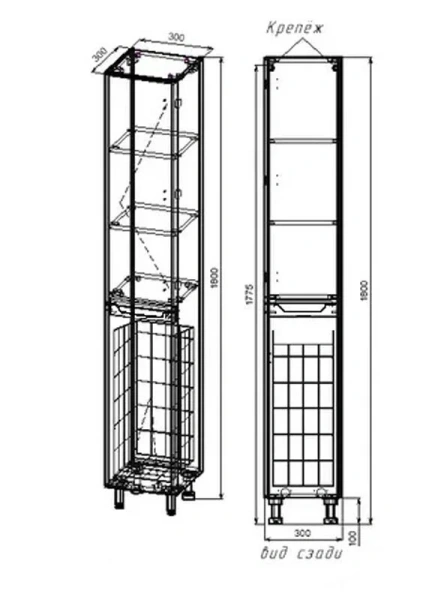 Шкаф-пенал Style Line Марелла Люкс Plus 30 см правый, серый матовый антискрейтч СС-00002420 (детальная фотография), в наличии