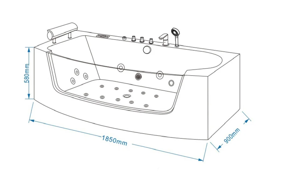 Ванна акриловая Grossman 185x90 см гидромассажная GR-18590 (детальная фотография), акриловые