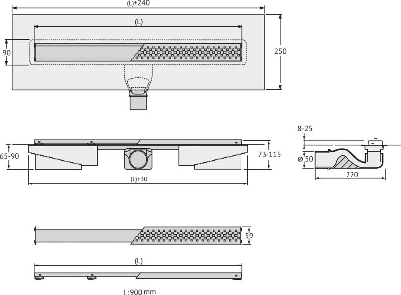 Душевой лоток BERGES C1 Norma 90 см хром матовый 090140 (детальная фотография), душевой лоток index_1