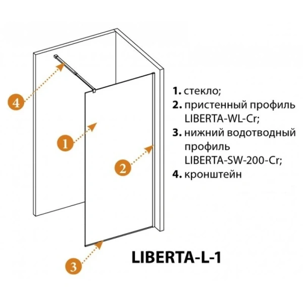Душевая перегородка Cezares Liberta 125 см профиль черный LIBERTA-L-1-125-120-C-NERO (детальная фотография), черные