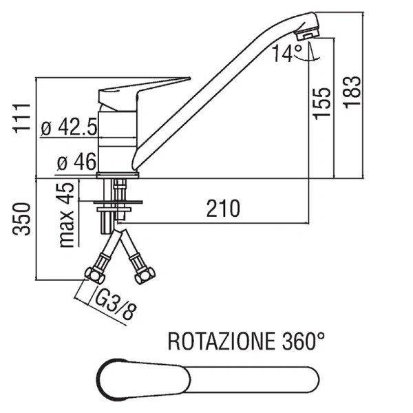Смеситель для кухни Nobili Blues хром BS101113/60CR (детальная фотография), для кухни