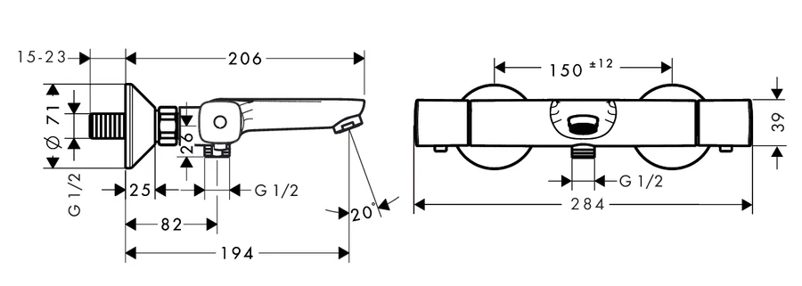 Cмеситель для ванны Hansgrohe Ecostat термостатический 13123000 (детальная фотография), для ванны