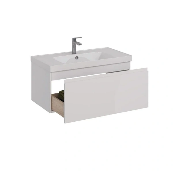 Тумба под раковину подвесная Lemark Veon Mini 90 см белый глянец LM02VM90T (детальная фотография), моноблок