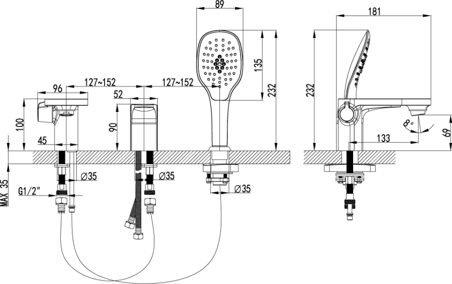 Смеситель для ванны, хром Lemark Shift LM4347C (детальная фотография), для ванны