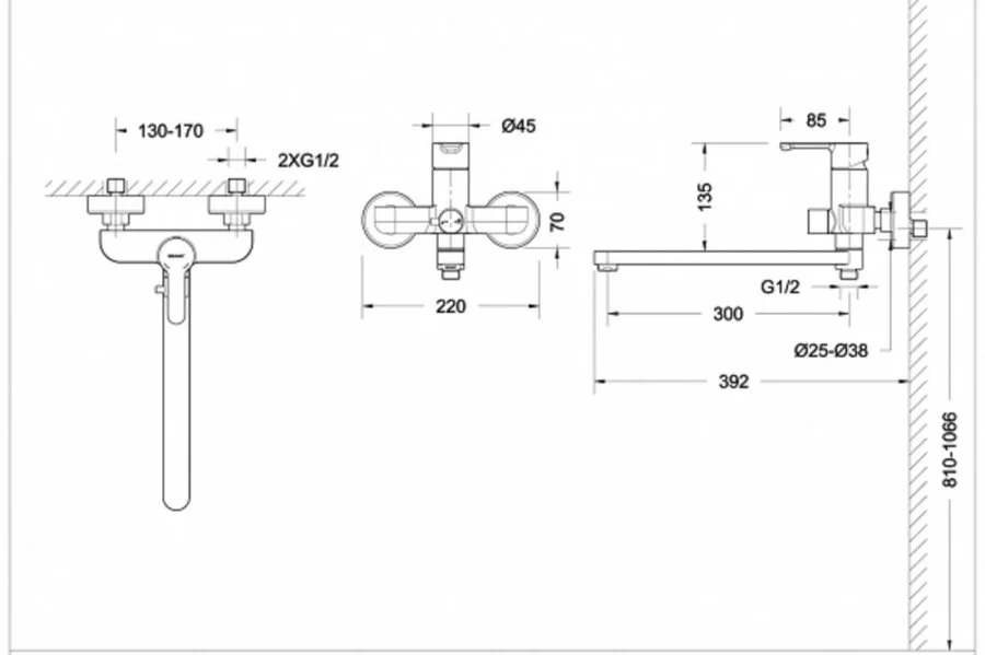 Смеситель для ванны Bravat Stream F63783C-L (детальная фотография), для ванны