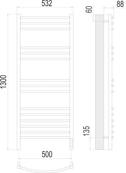 Полотенцесушитель электрический Terminus Классик П15 50х130 см из нержавеющей стали 4670078527349 (детальная фотография), современные, hi-tech